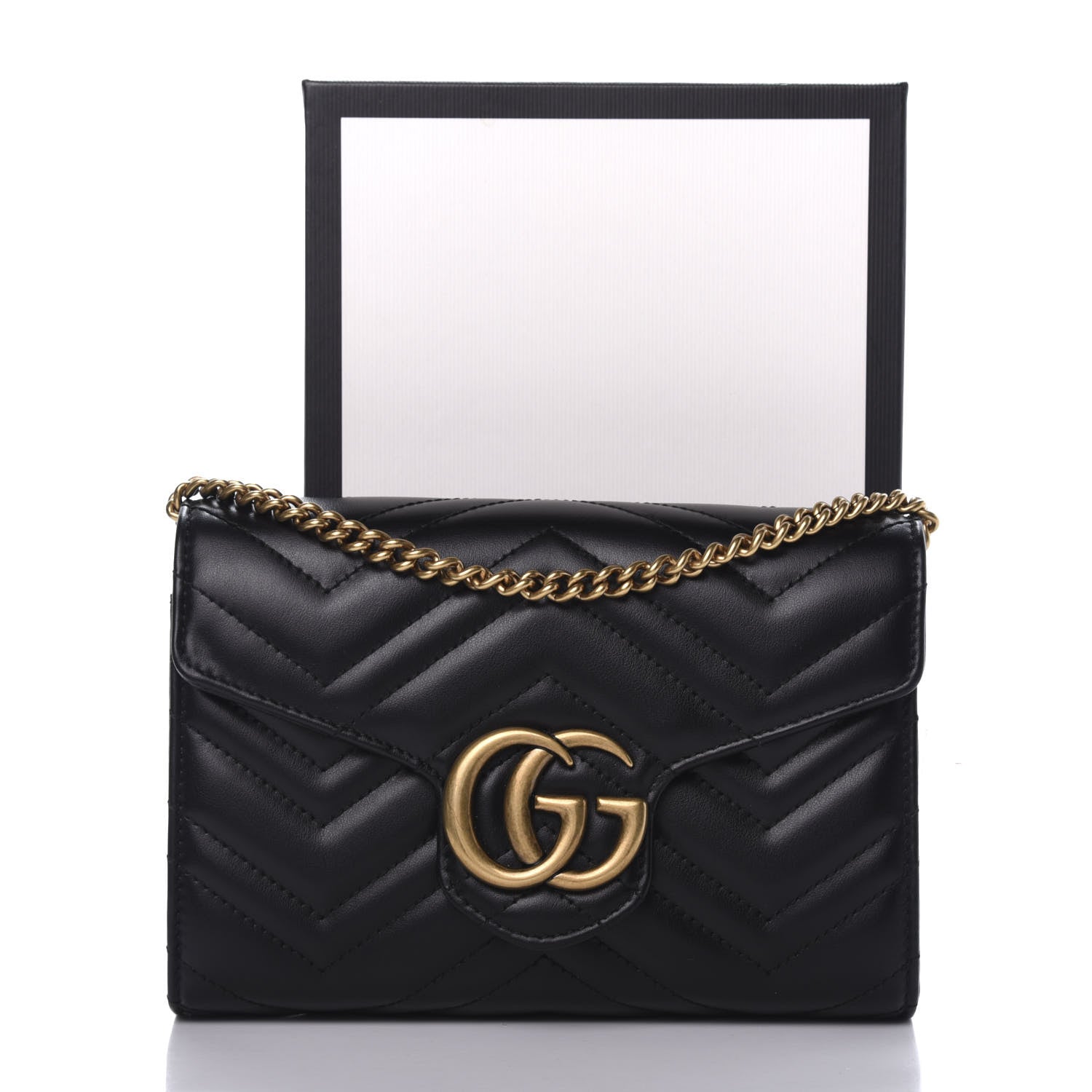 Gucci Calfskin Matelasse GG Marmont Chain Wallet Black 12 of 12