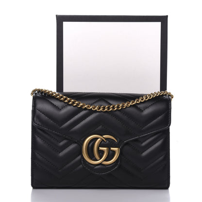 Gucci Calfskin Matelasse GG Marmont Chain Wallet Black 12 of 12