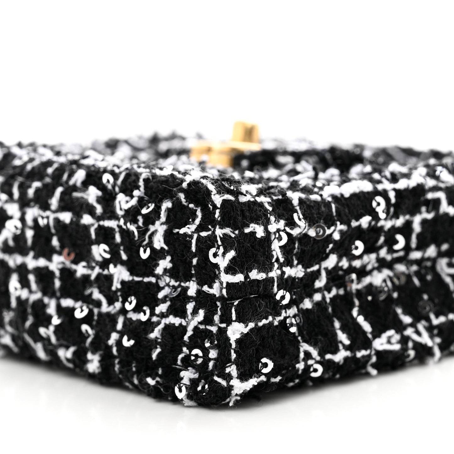 Tweed Quilted Mini Nano Kelly Shopper Black White