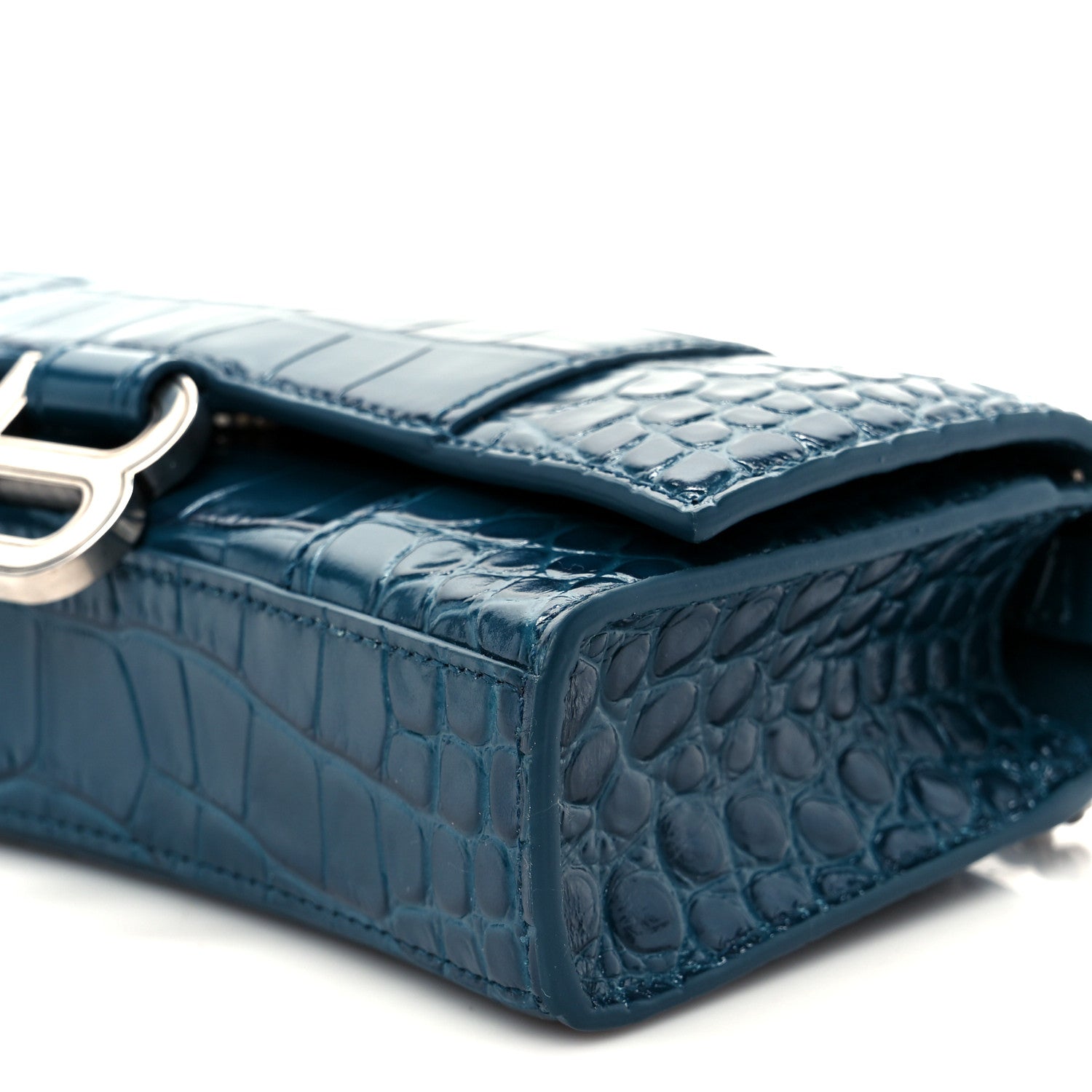 Balenciaga Shiny Calfskin Crocodile Embossed Hourglass Chain Bag Forest Green 21 of 21