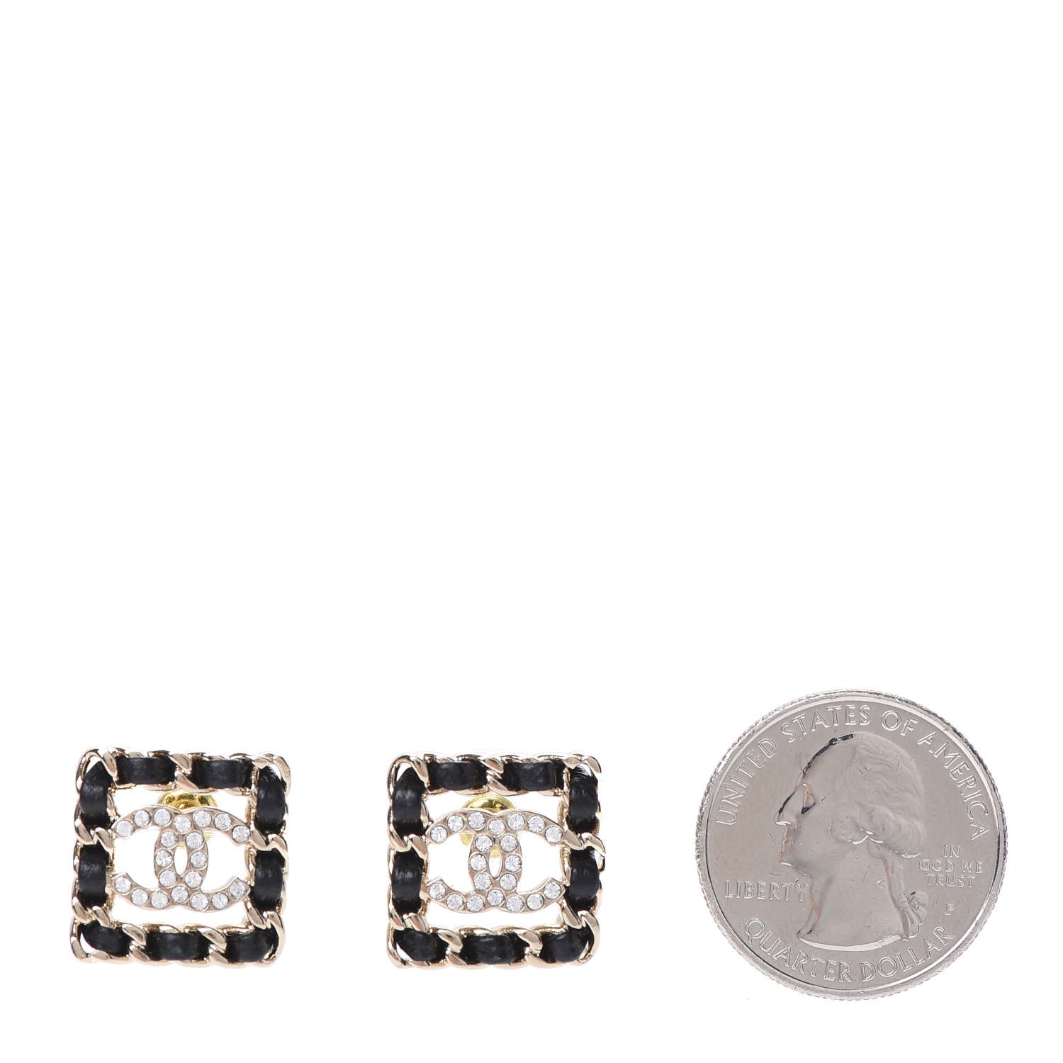 Chanel Crystal Lambskin Chain Sergeant Stud Earrings Black Gold 2 of 5