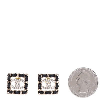 Chanel Crystal Lambskin Chain Sergeant Stud Earrings Black Gold 2 of 5