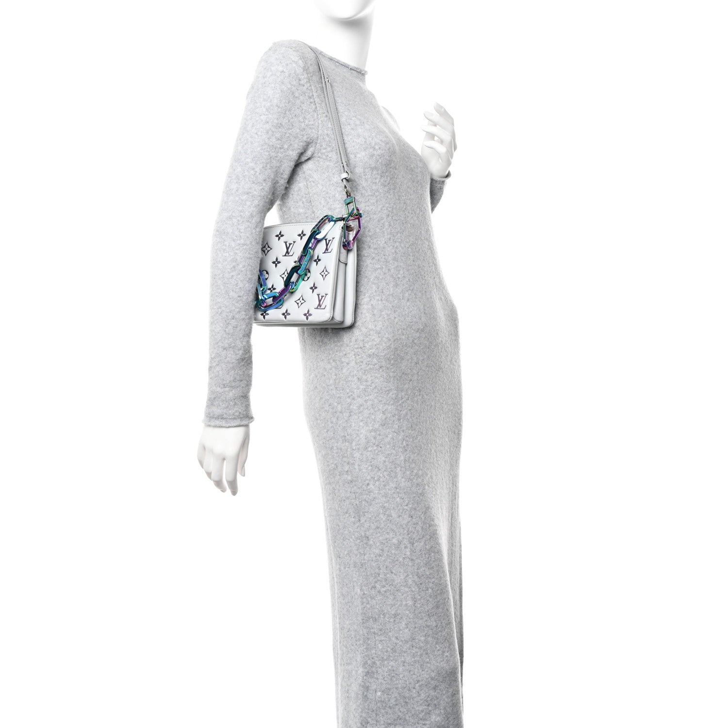 Louis Vuitton Lambskin Embossed Monogram LV Ski Coussin BB Gray 2 of 11