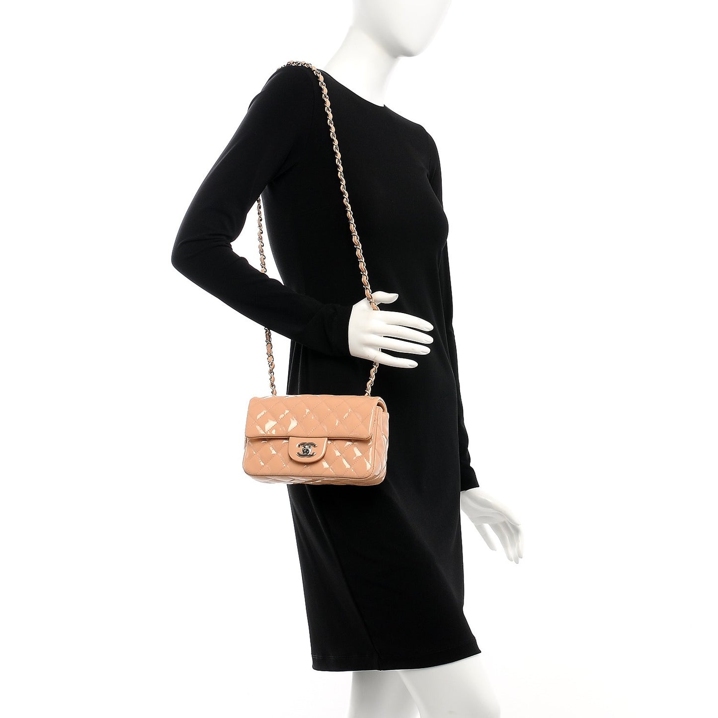 Patent Calfskin Quilted Mini Rectangular Flap Light Pink