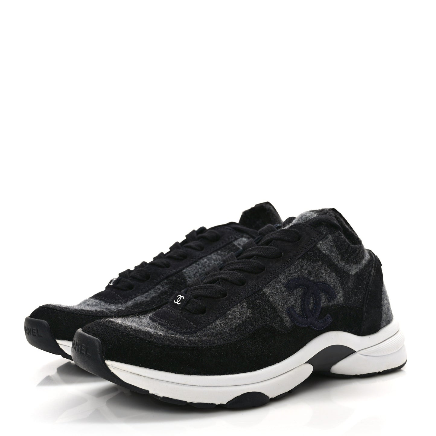 Fabric Suede Calfskin Womens CC Sneakers 36.5 Black Grey