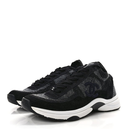 Chanel Fabric Suede Calfskin Womens CC Sneakers 36.5 Black Grey 3 of 7
