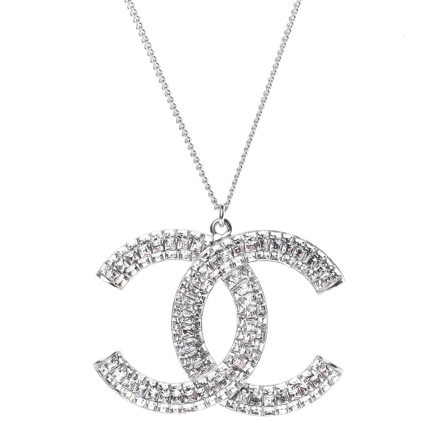 Baguette Crystal Large CC Necklace Silver