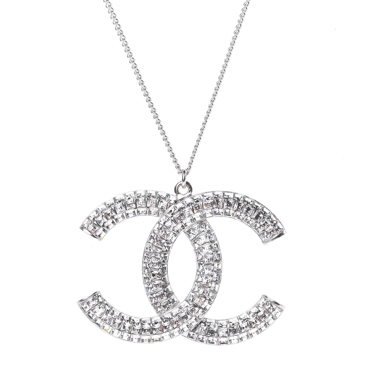 Chanel Baguette Crystal Large CC Necklace Silver 3 of 6