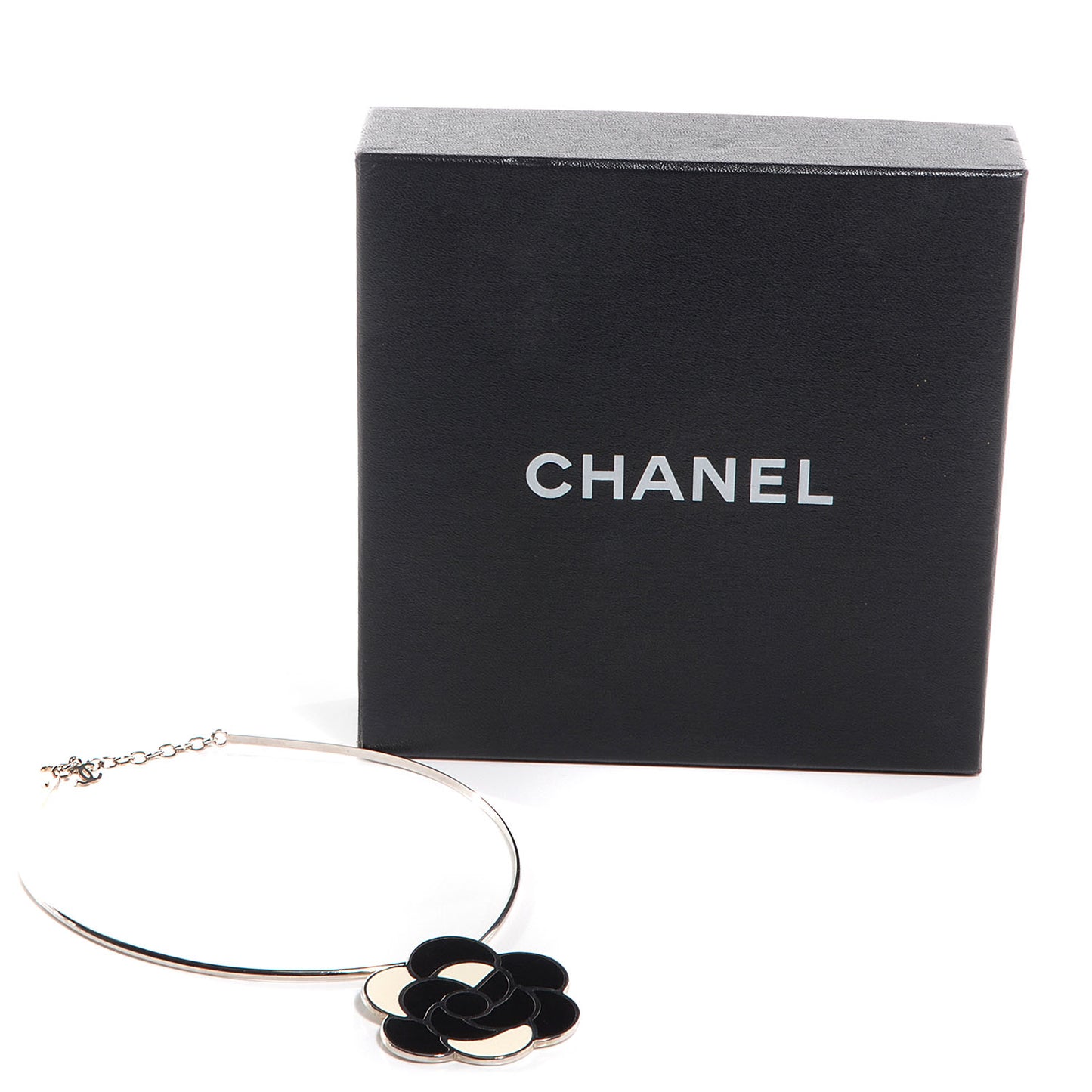 Enamel Camellia Necklace Black White