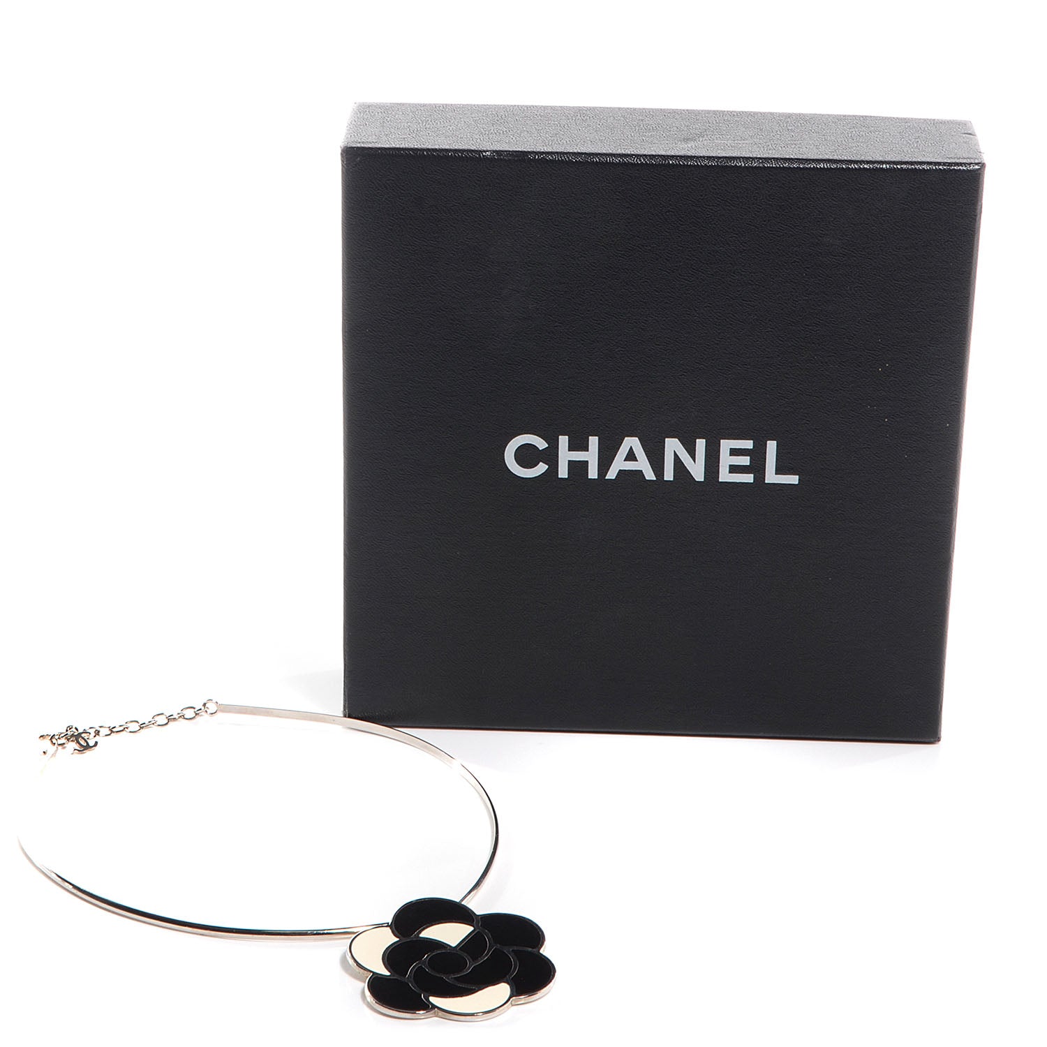 Chanel Enamel Camellia Necklace Black White 6 of 6