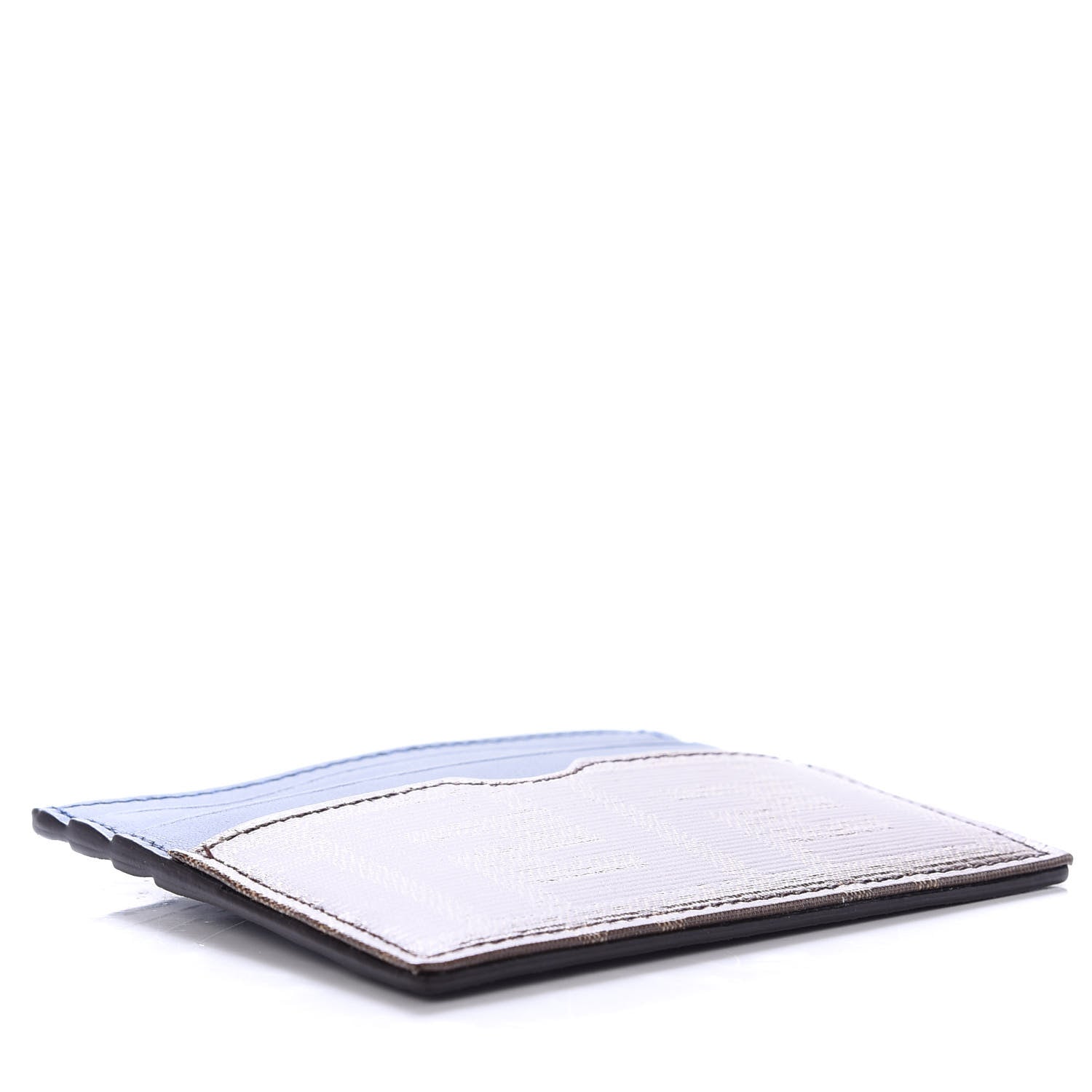Fendi Vitello Century Glazed Fabric FF 1974 Card Holder Blu Scuro Mogano Panna 4 of 7