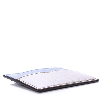 Fendi Vitello Century Glazed Fabric FF 1974 Card Holder Blu Scuro Mogano Panna 4 of 7