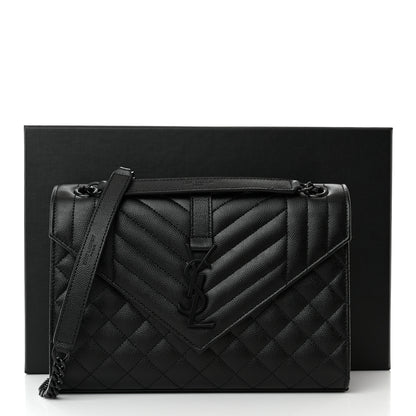 Saint Laurent Grain De Poudre Textured Mixed Matelasse Triquilt Medium Monogram Monochrome Satchel Black 11 of 11