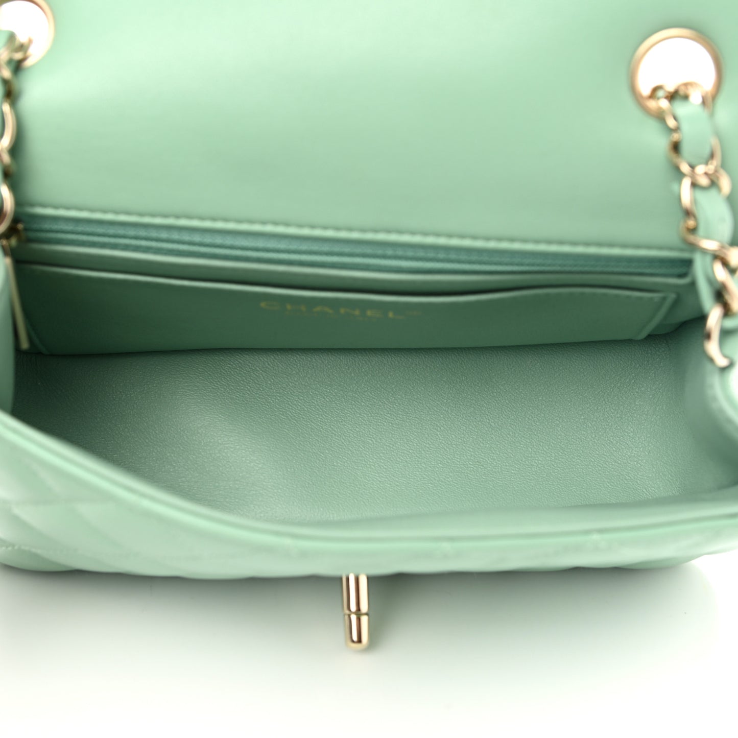 Lambskin Quilted Mini Rectangular Flap Light Green