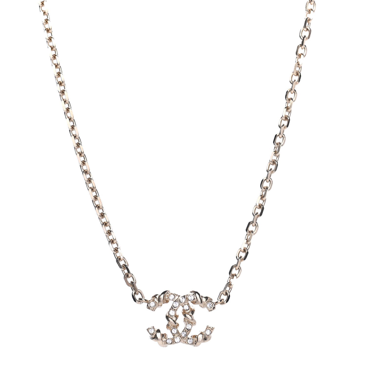 Chanel Crystal CC Pendant Chain Necklace Gold 1 of 4