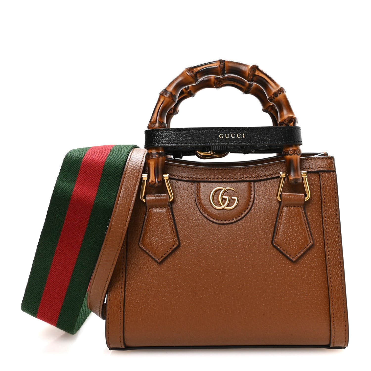 Gucci Textured Dollar Calfskin Web Mini Diana Tote Bag Cuir Black 1 of 10