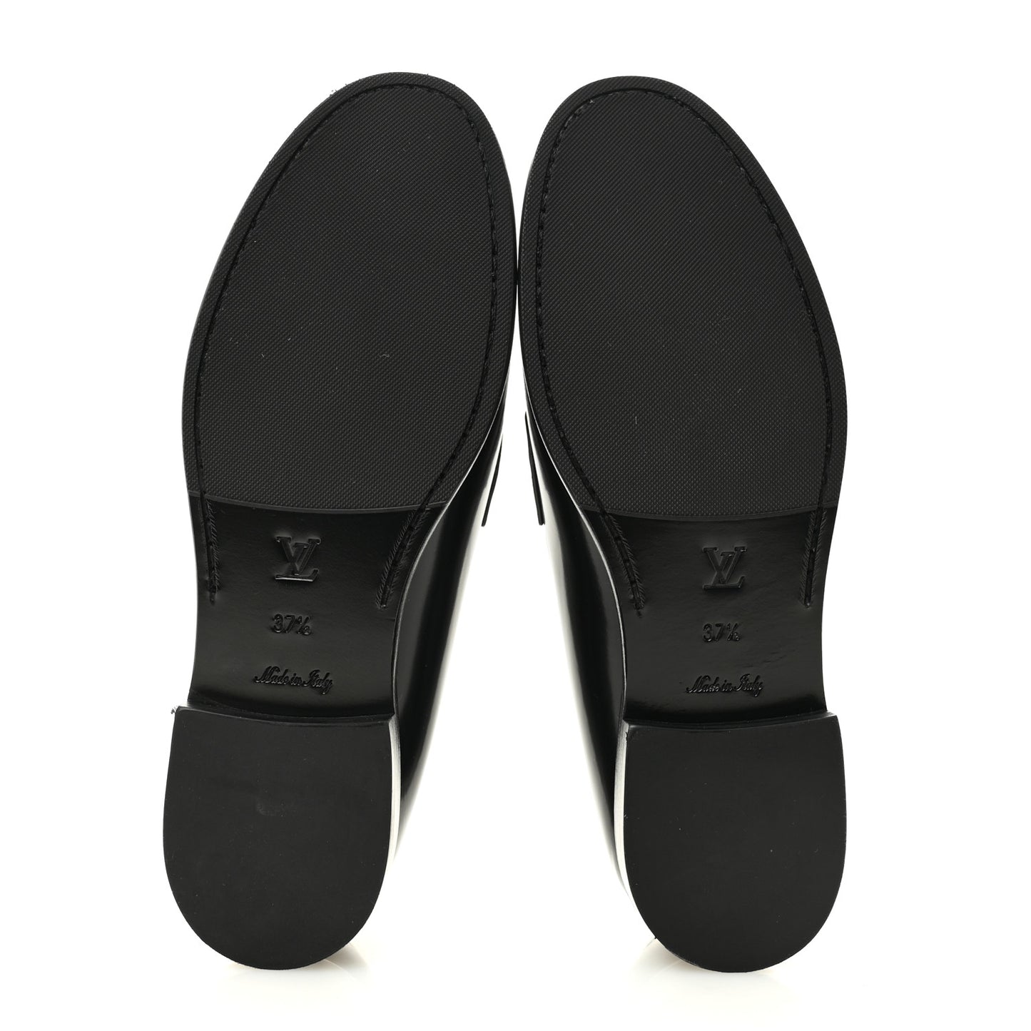 Glazed Calfskin Chess Flat Loafer 37.5 Black