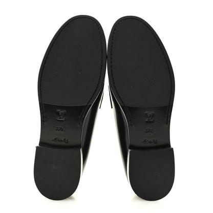 Louis Vuitton Glazed Calfskin Chess Flat Loafer 37.5 Black 6 of 10