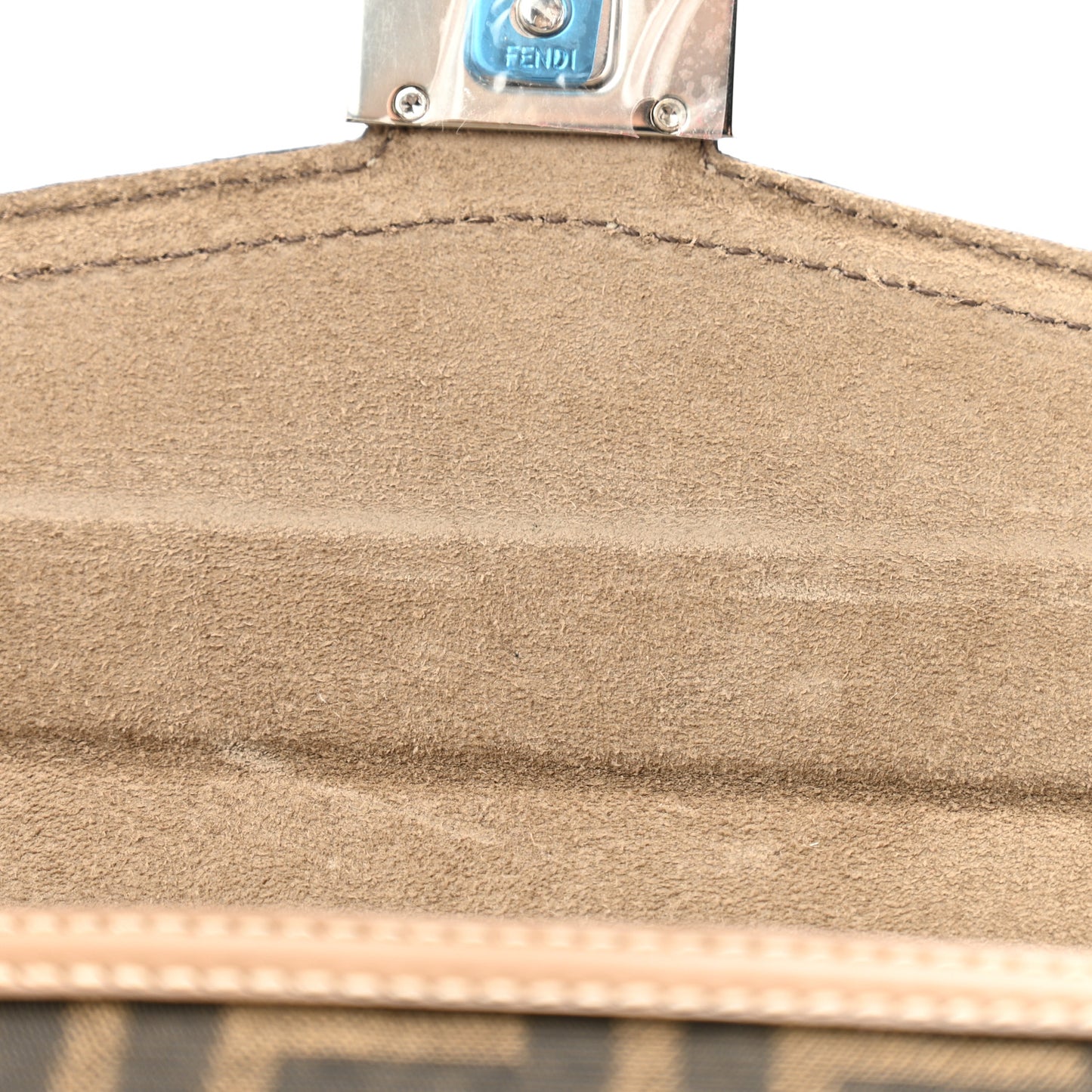 Recycled Fabric Jacquard Vitello King FF 1974 Baguette Soft Trunk Phone Pouch Tobacco Moro Sand