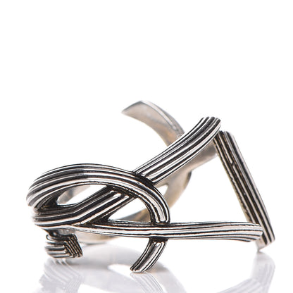 Saint Laurent Straited Brass Monogram Ring 6 Oxidized Silver 3 of 6