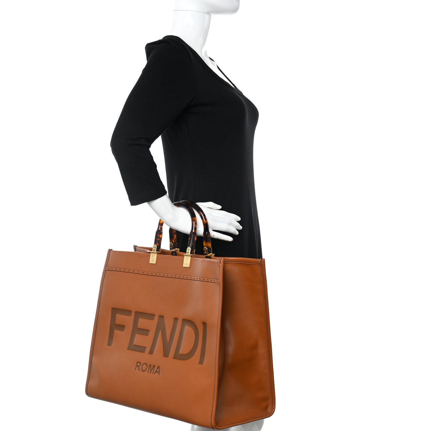 Fendi Vitello King Plexiglass Large Fendi Sunshine Shopper Tote Cuoio 2 of 11