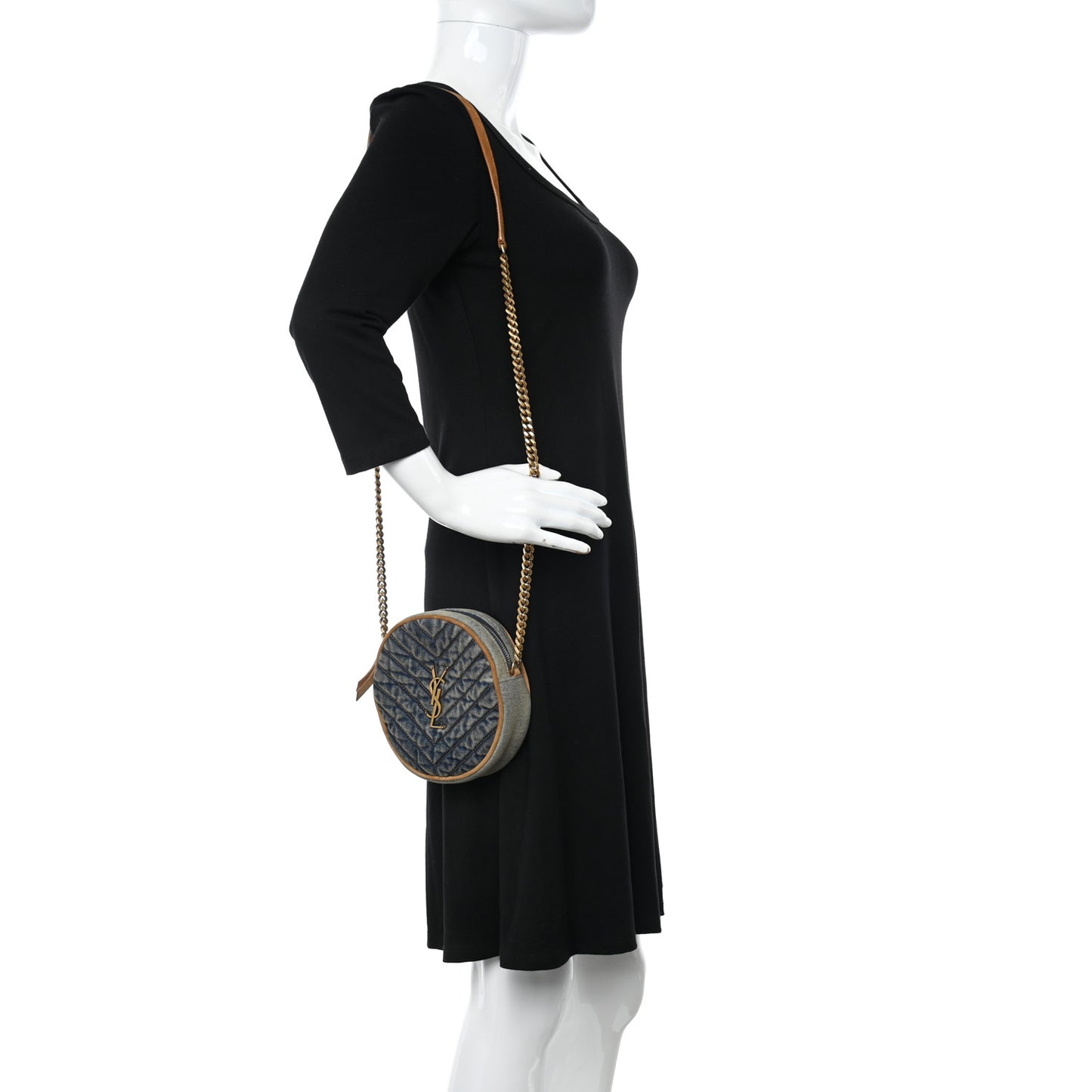 Denim Quilted Monogram Round Crossbody Bag Rodeo Blue