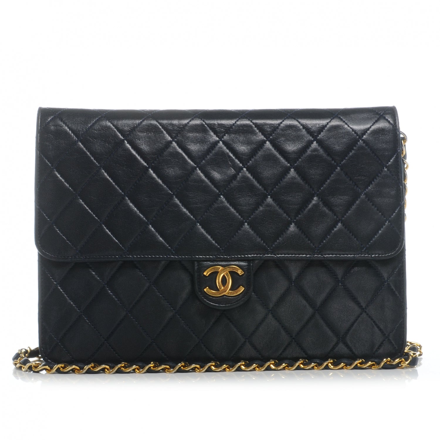 Chanel Lambskin Single Flap Navy 1 of 7