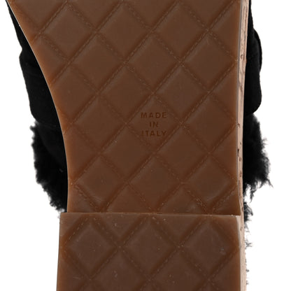 Chanel Suede Calfskin Shearling Turn Lock Clogs 38 Black 6 of 8