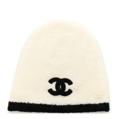 Chanel Cashmere Silk CC Beanie Hat White Black 1 of 4
