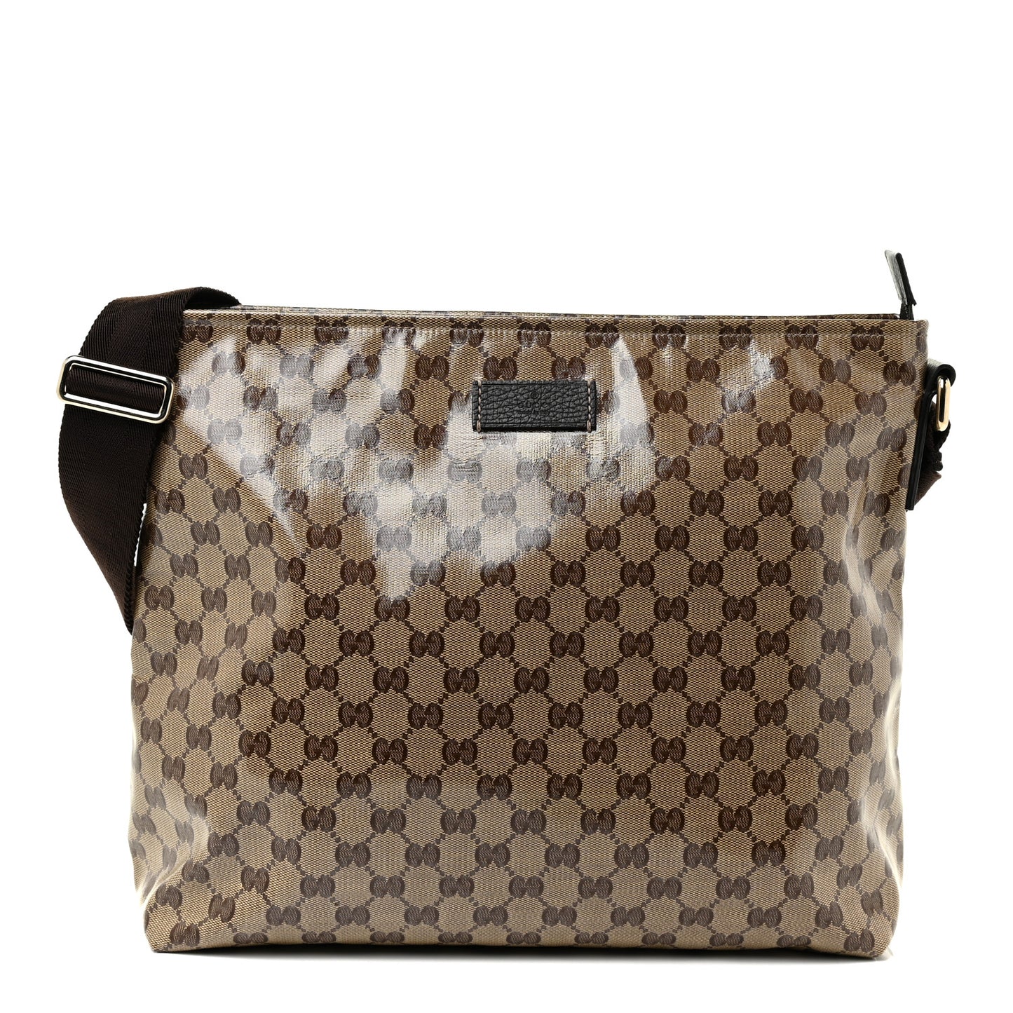 Crystal Monogram Large Flat Messenger Bag Dark Brown