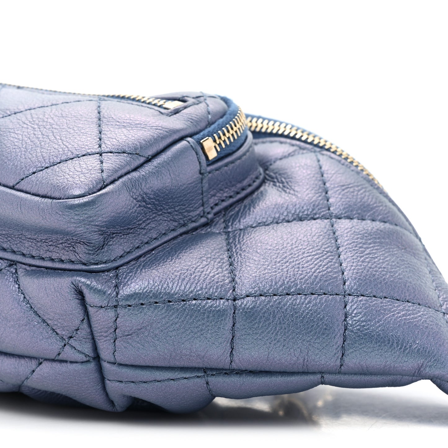 Iridescent Calfskin Quilted All About Waist Belt Bag Blue