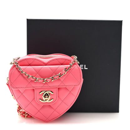 Chanel Lambskin Quilted CC In Love Heart Clutch With Chain Pink 10 of 10
