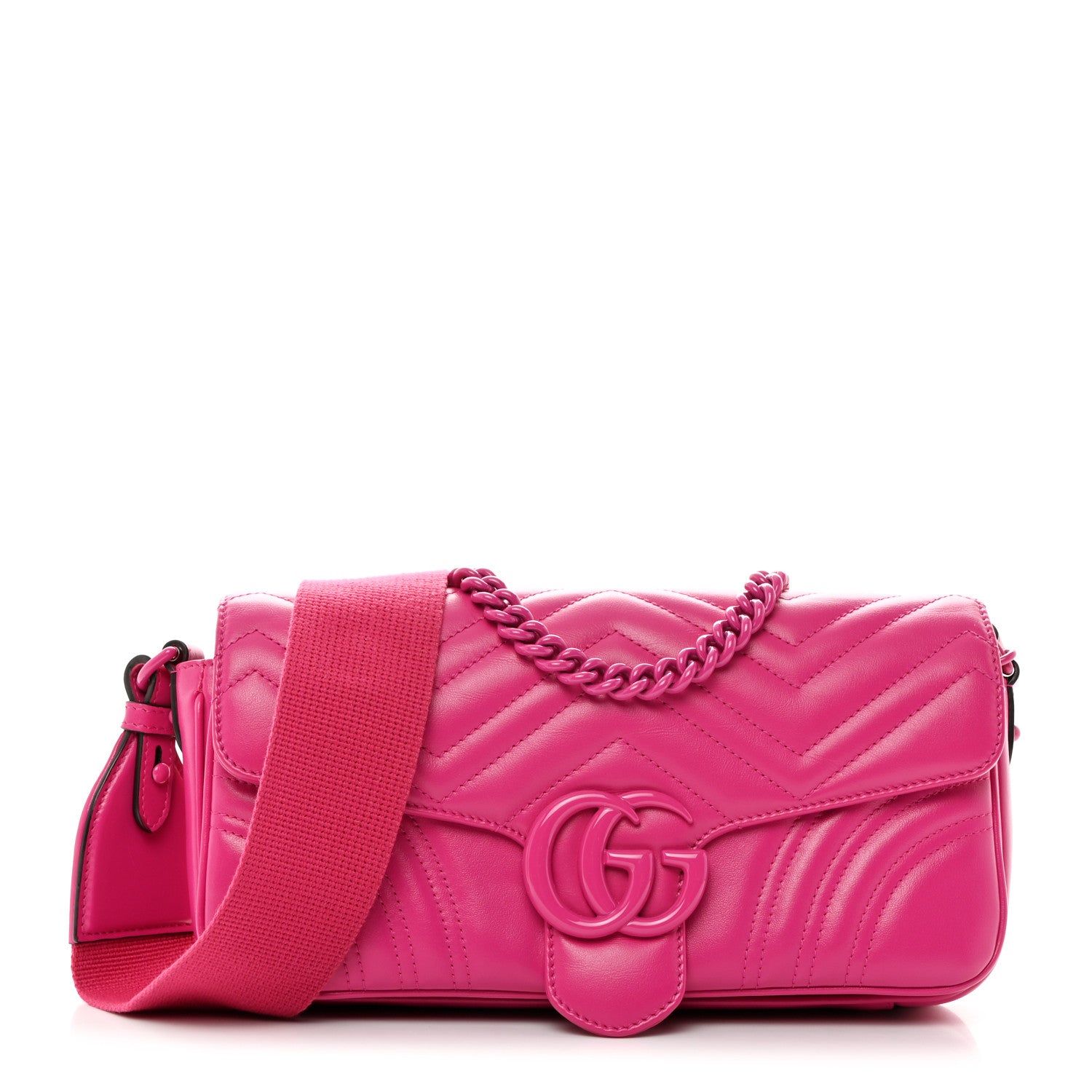 Gucci Calfskin Matelasse Monochrome GG Marmont Crossbody Shoulder Bag Classic Fuxia 1 of 11