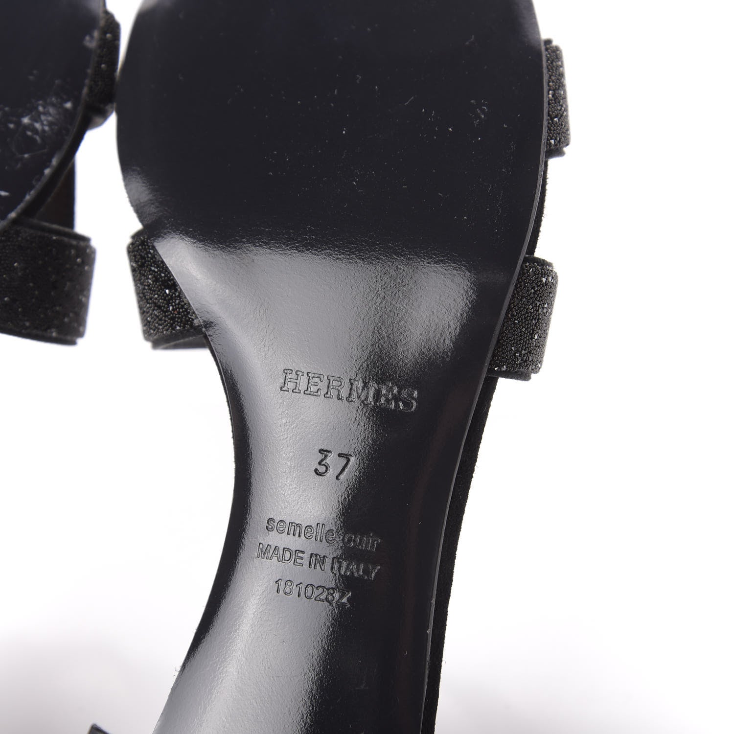 Hermes Suede Goatskin Crystal Powder Oasis Sandals 37 Black 8 of 11