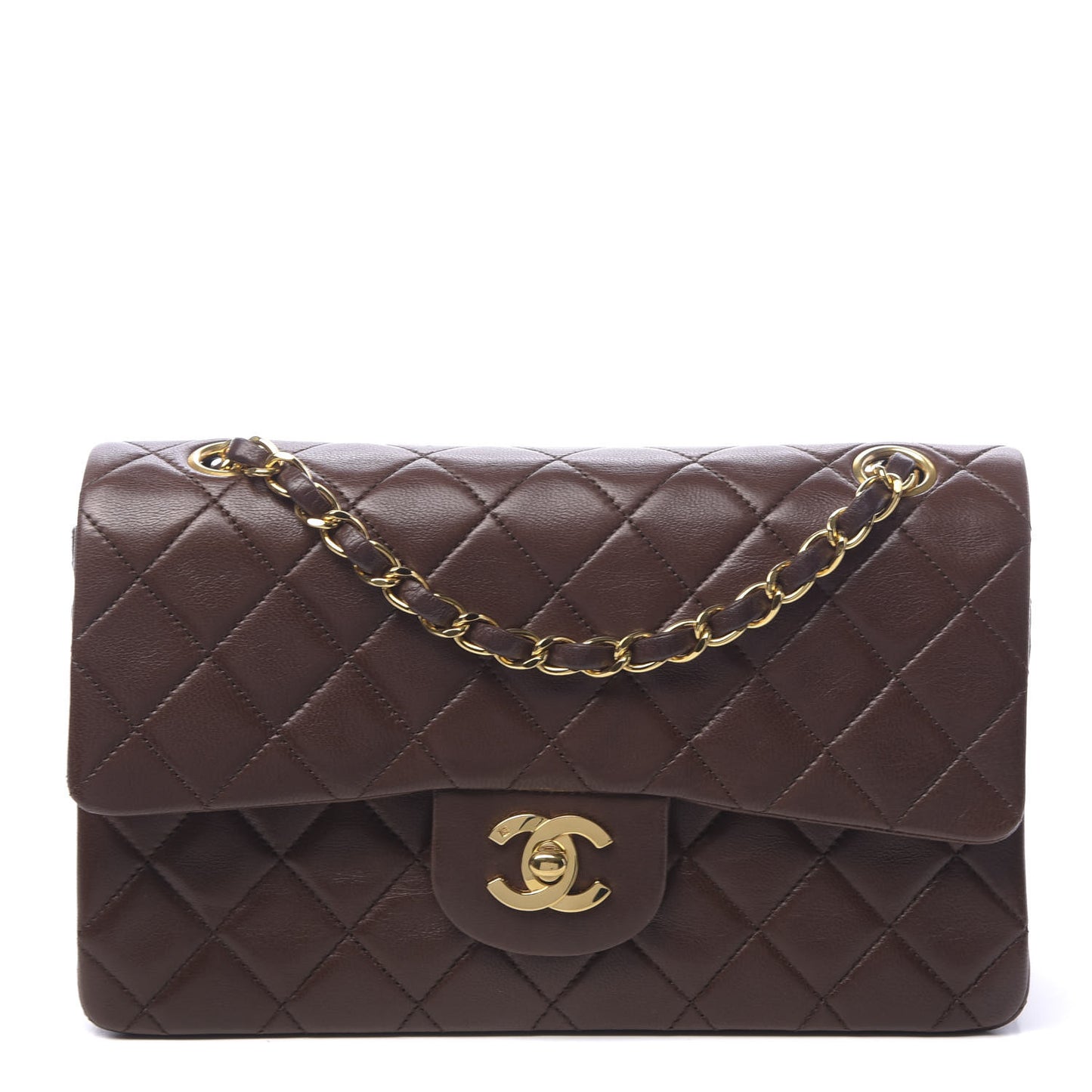 Lambskin Quilted Small Double Flap Brown
