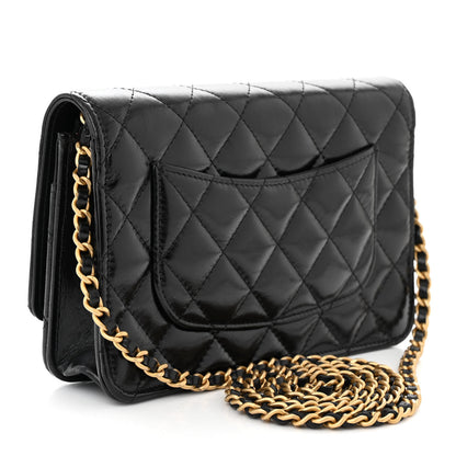 Chanel Shiny Calfskin Quilted Wallet On Chain WOC Black 3 of 11