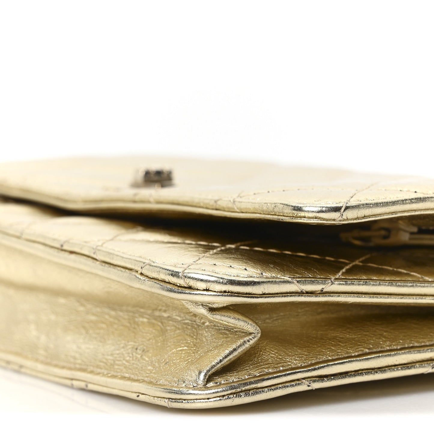 Metallic Aged Calfskin Quilted Reissue Wallet On Chain WOC Gold
