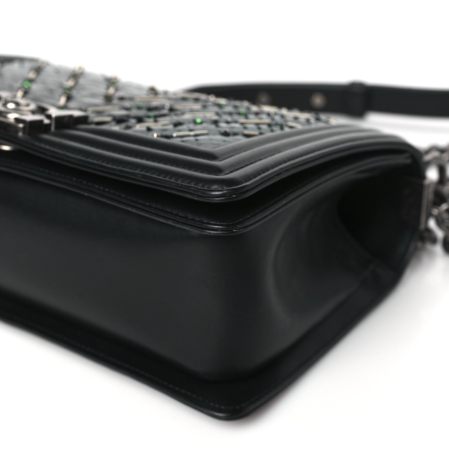 Lambskin Embroidered Python Chevron Medium Boy Flap Black Green