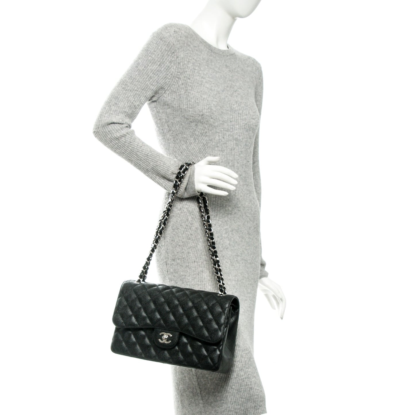 Caviar Quilted Jumbo Double Flap Black