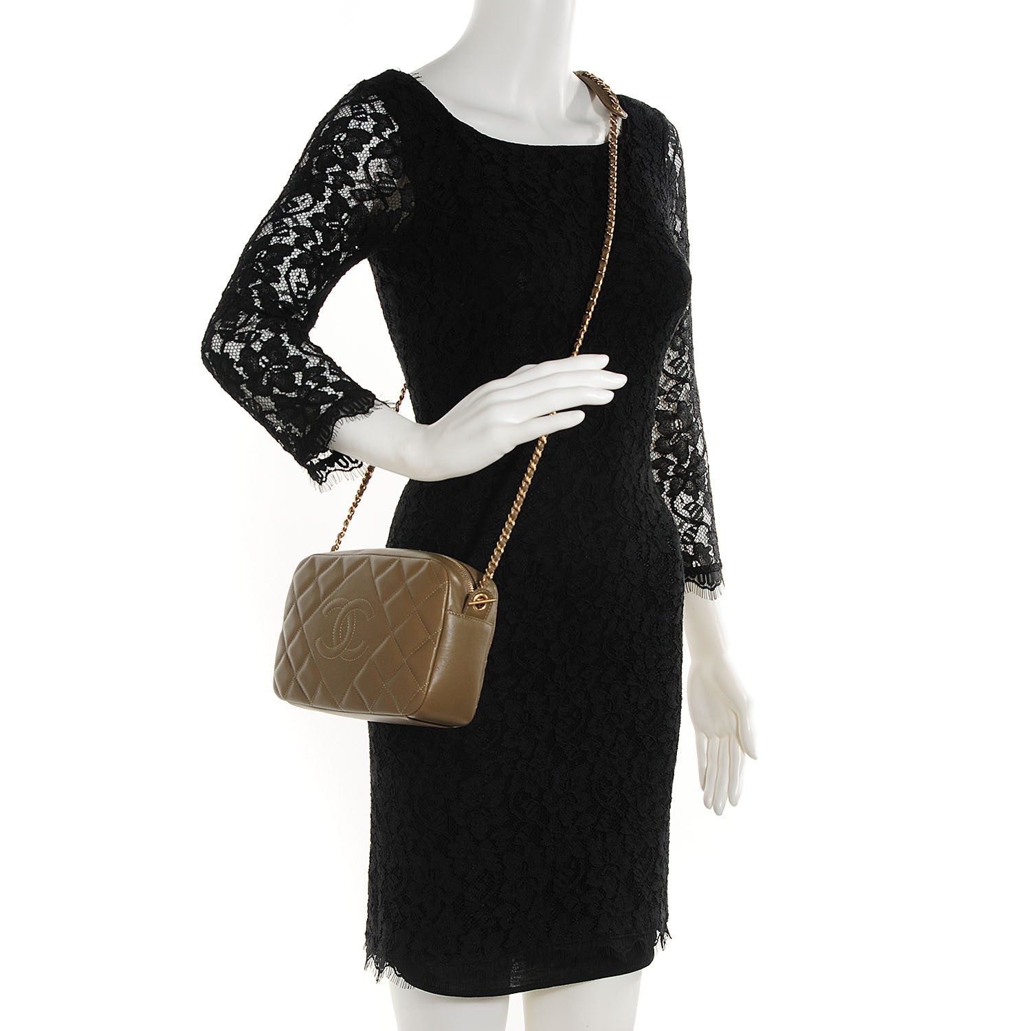 Chanel Lambskin Diamond CC Small Camera Case Khaki Clair 2 of 9