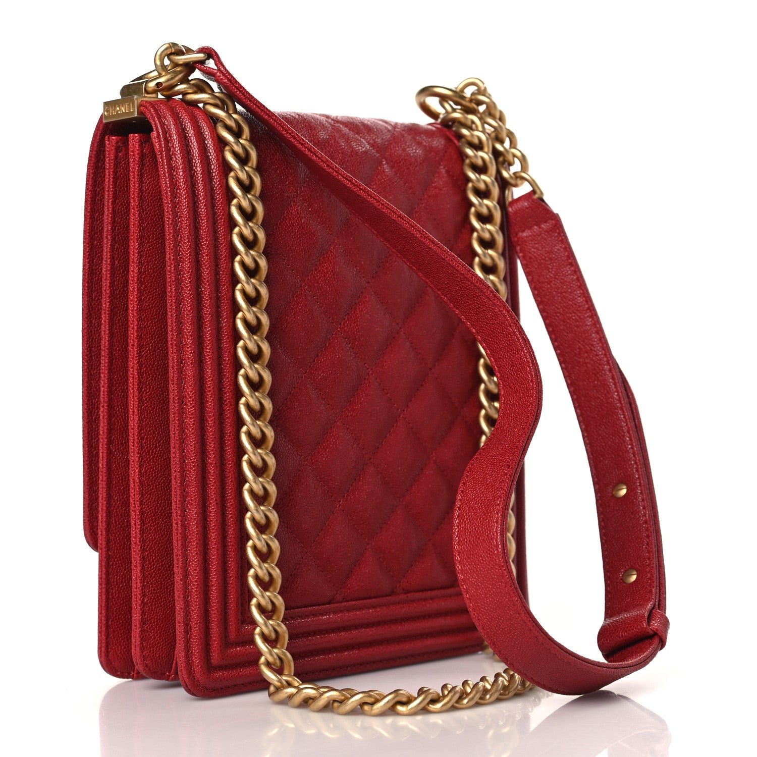 Chanel Caviar Quilted North South Boy Flap Red 3 of 9