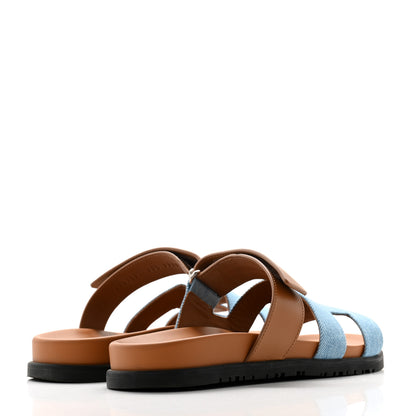 Hermes Denim Calfskin Womens Chypre Sandals 38.5 Bleu Clair Naturel 4 of 9