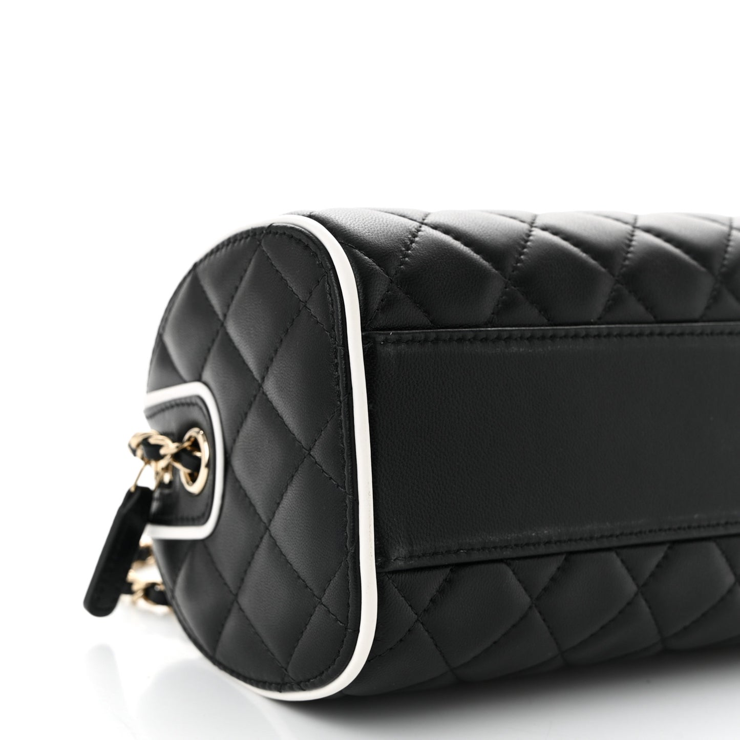 Lambskin Quilted Resin CC Mini Bowling Clutch With Chain Black White