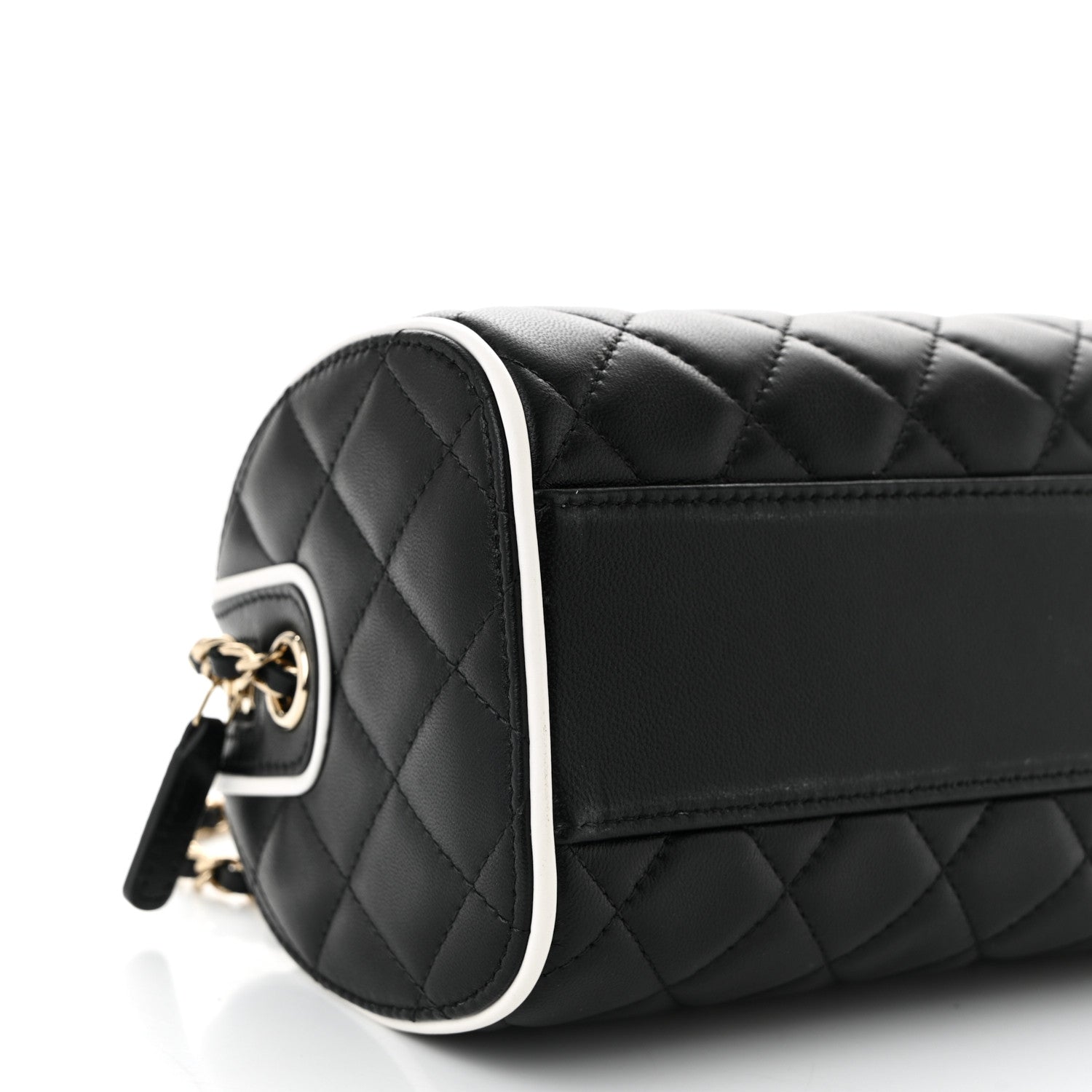 Chanel Lambskin Quilted Resin CC Mini Bowling Clutch With Chain Black White 9 of 10