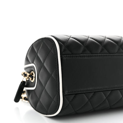 Chanel Lambskin Quilted Resin CC Mini Bowling Clutch With Chain Black White 9 of 10