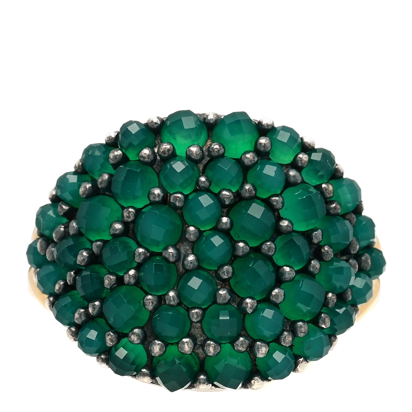 18K Yellow Gold Sterling Silver Green Onyx Osetra Pinky Ring 45 3.25