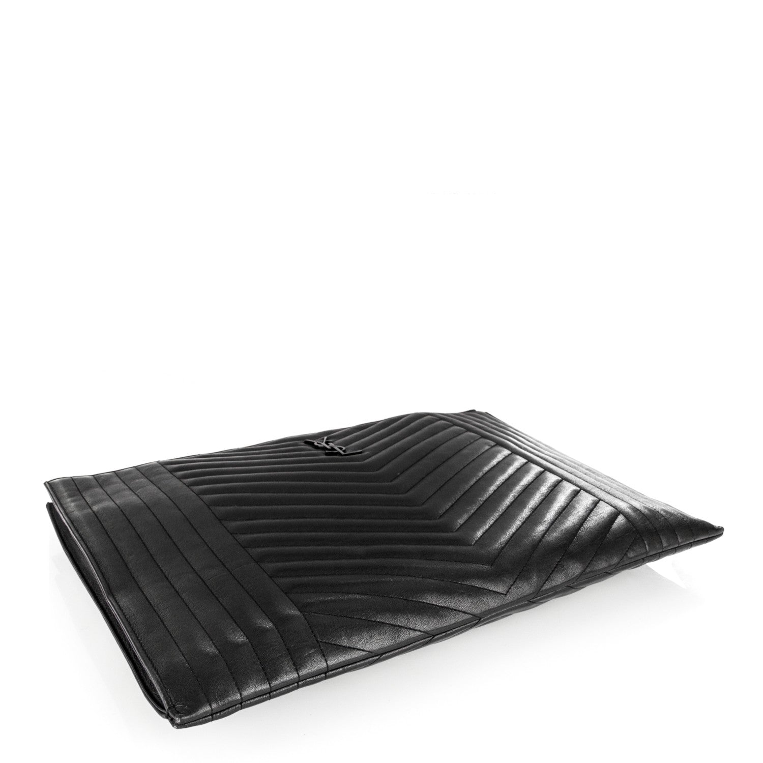 Saint Laurent Lambskin Mixed Matelasse Classic Monogram Zipped Document Holder Black 4 of 7