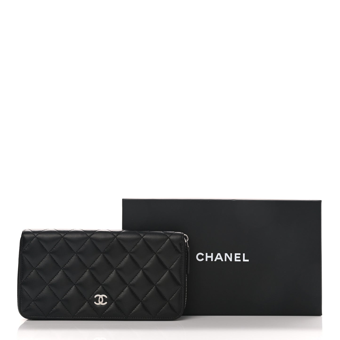 Lambskin Quilted Large Gusset Zip Around Wallet Black