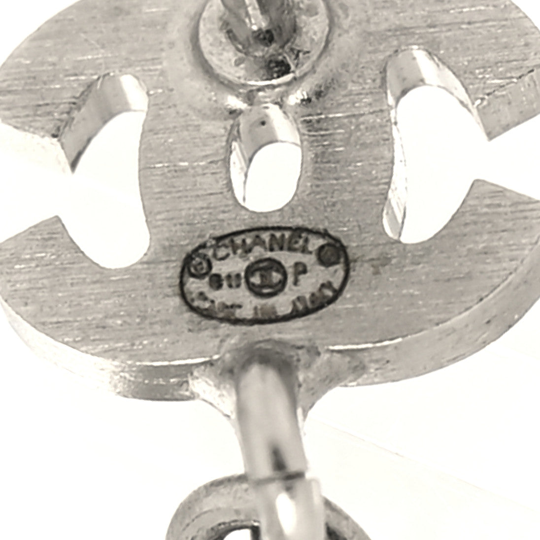 Chanel Crystal CC Drop Earrings White Silver 4 of 4