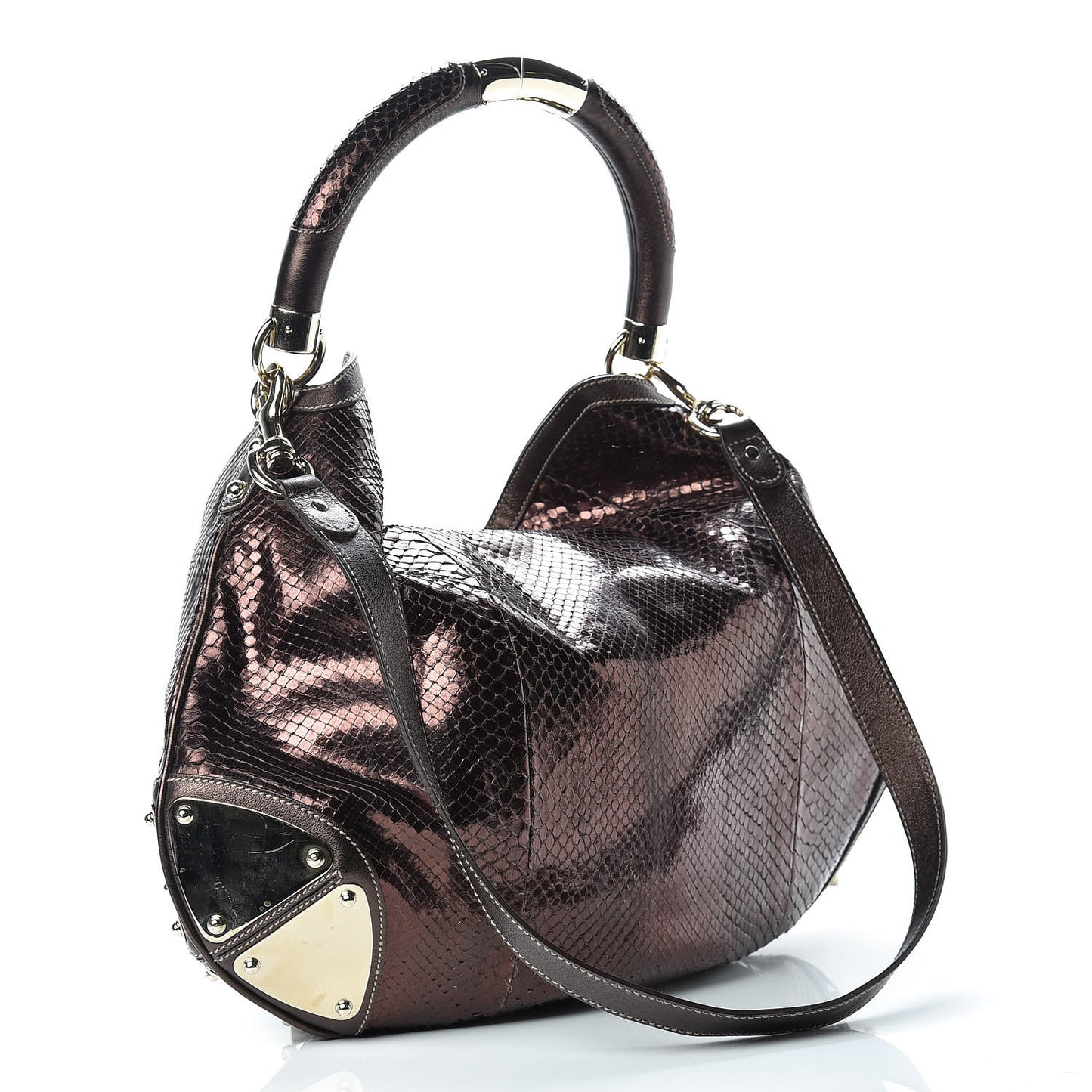 Python Large Indy Top Handle Hobo Metallic Brown